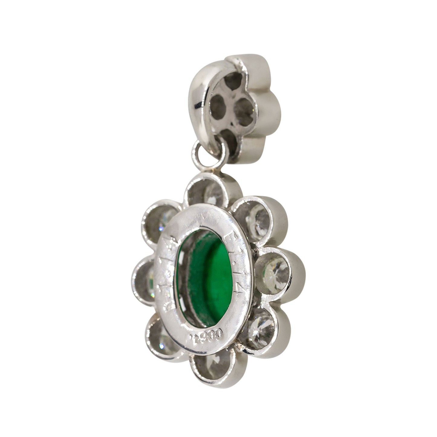 Platinum 1.14ct Emerald Cabochon Flower Pendant With Diamonds