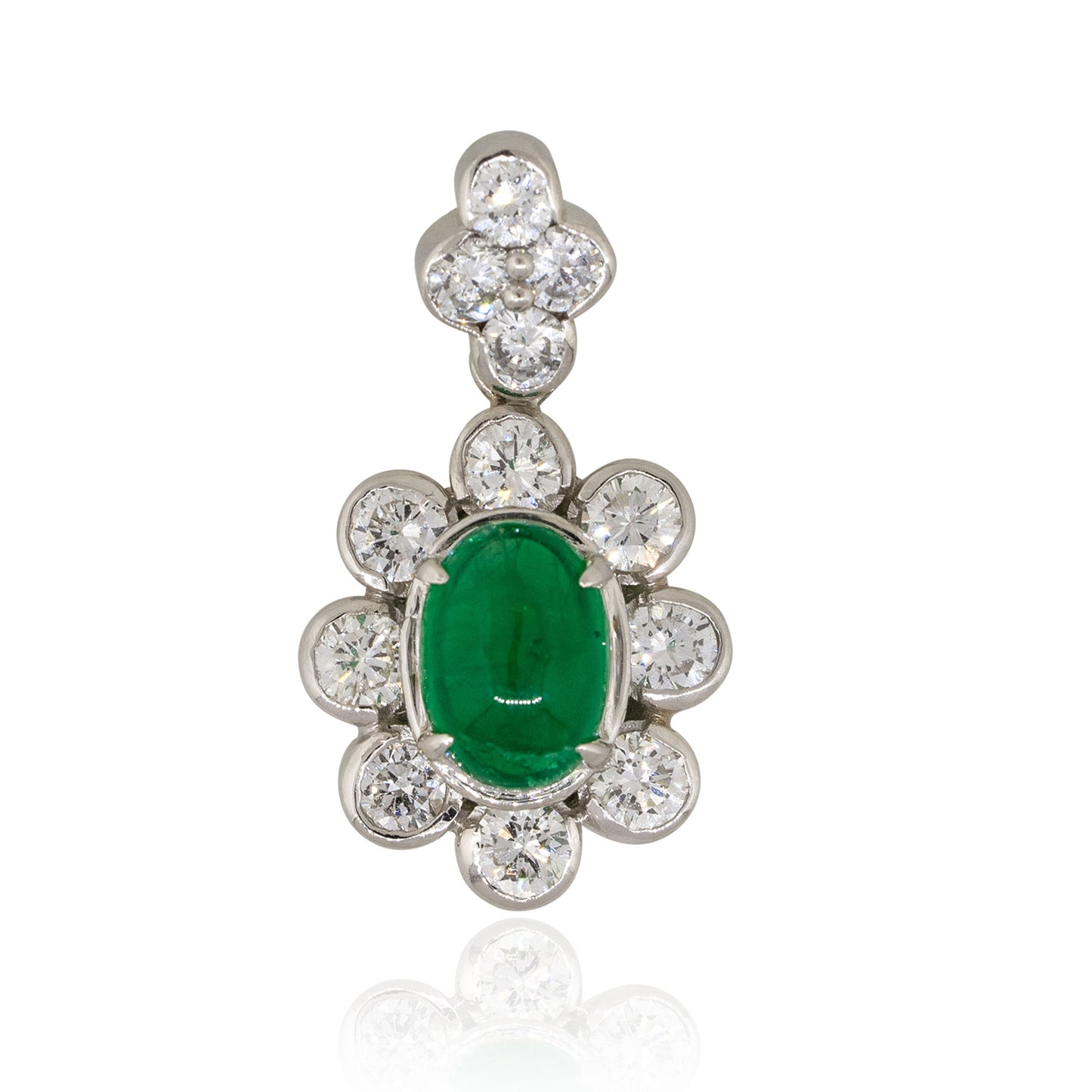 Platinum 1.14ct Emerald Cabochon Flower Pendant With Diamonds