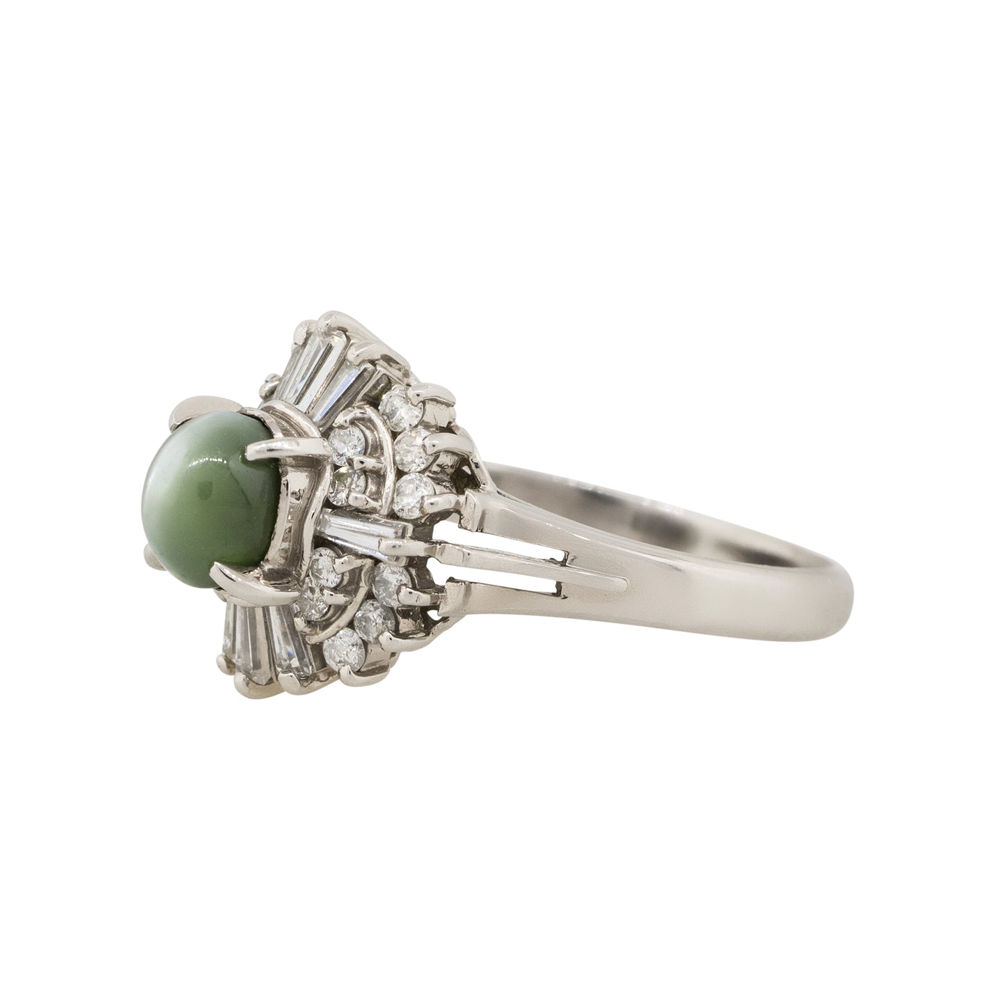 Platinum 1.35ct Cats Eye And Diamond Cocktail Ring