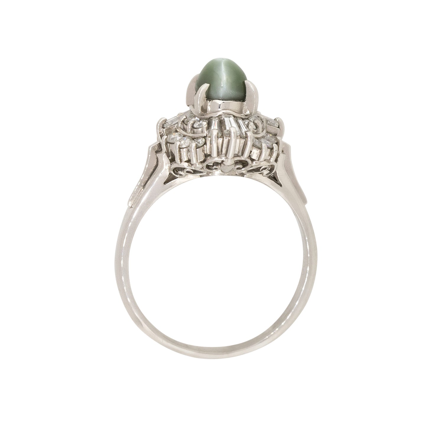 Platinum 1.35ct Cats Eye And Diamond Cocktail Ring