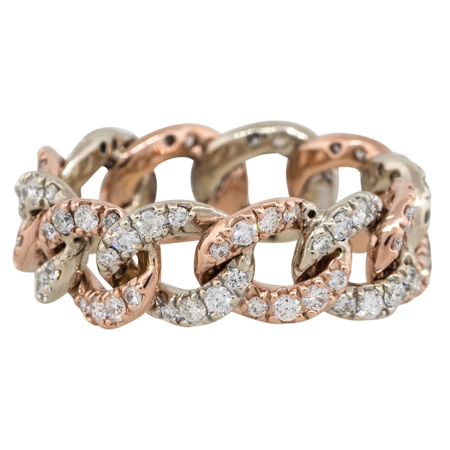 14k Two Tone 2ctw Round Diamond Pave Cuban Link Ring