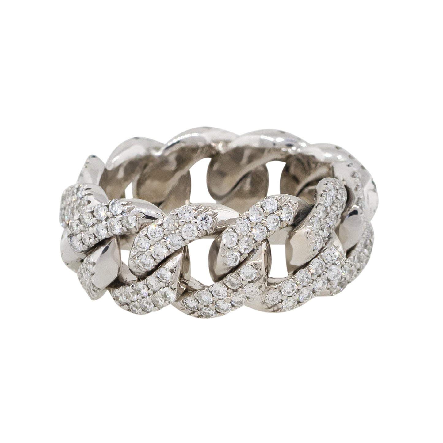 14k White Gold 2.5ctw Round Cut Diamond Pave Cuban Link Ring