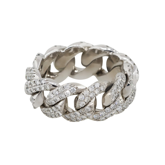 14k White Gold 2.5ctw Round Cut Diamond Pave Cuban Link Ring