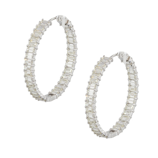 14k White Gold 11.75ctw Baguette Cut Diamond Inside Out Hoop Earrings