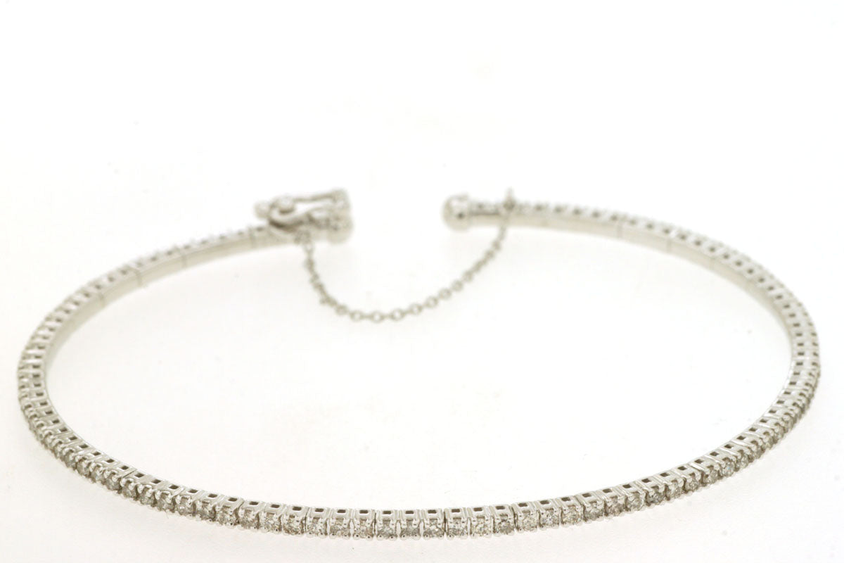 14k White Gold 1.0ctw Round Brilliant Diamond Bangle With Chain Clasp