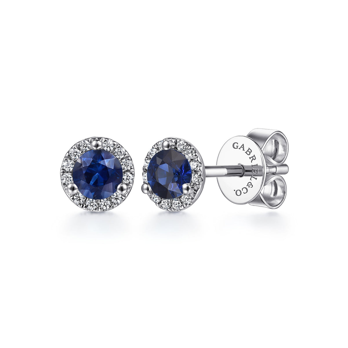 14K White Gold Diamond and Sapphire Stud Earrings — Gabriel & Co. EG12372W45SA