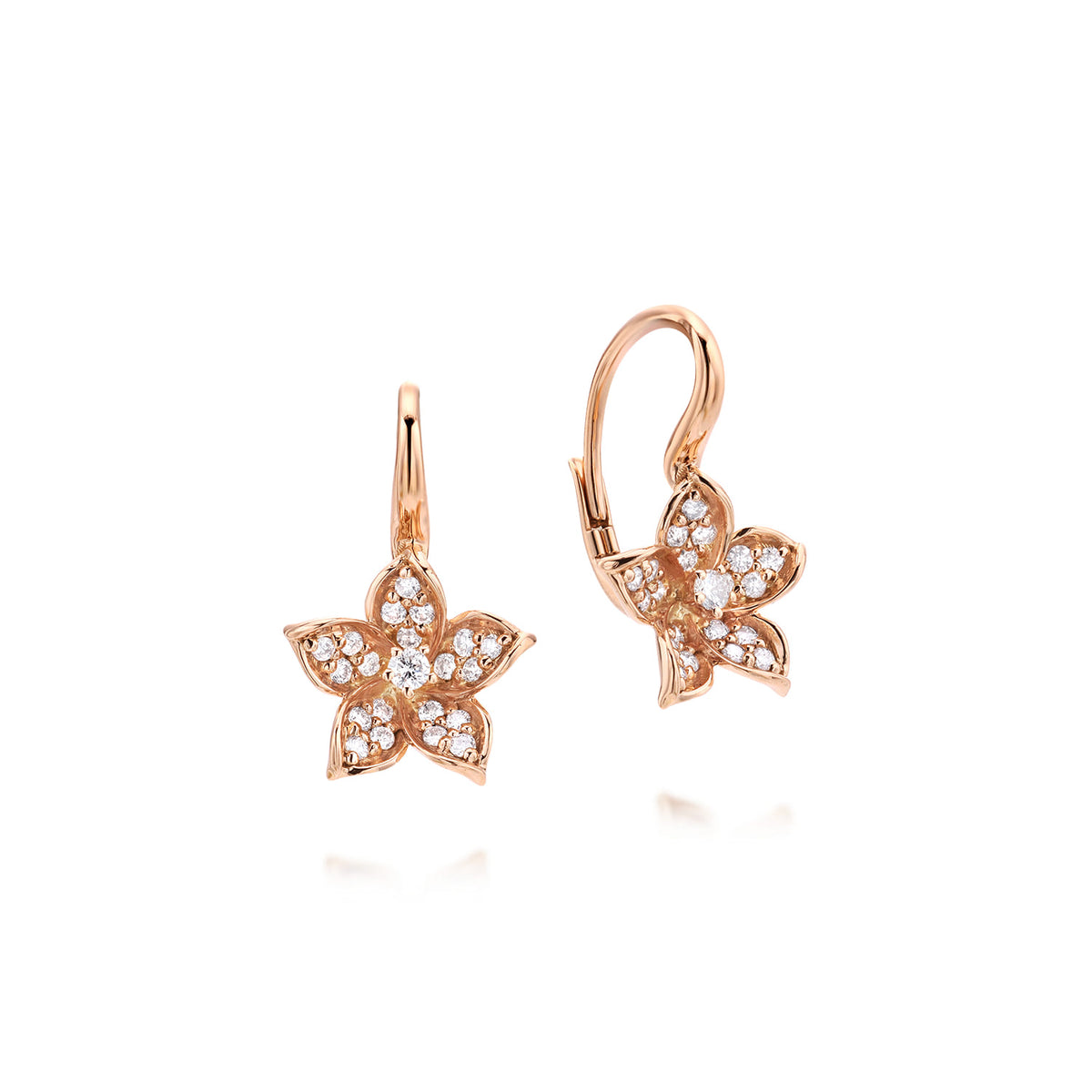 14K Rose Gold Floral Pavé Diamond Drop Earrings — Gabriel & Co. EG12598K45JJ