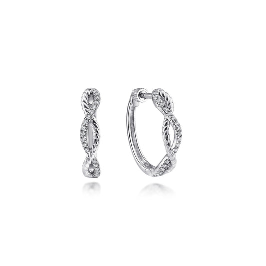 14K White Gold 15mm Twisted Diamond Huggies — Gabriel & Co. EG13062W45JJ