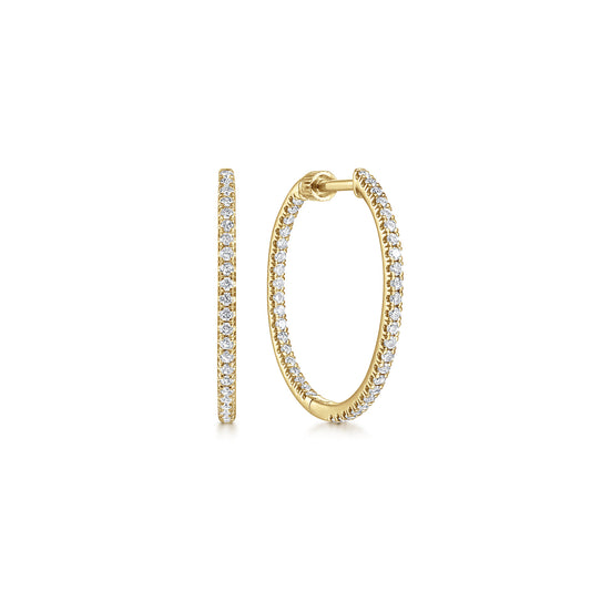 14K Yellow Gold French Pavé 20mm Round Inside Out Diamond Hoop Earrings — Gabriel & Co. EG13460Y45JJ