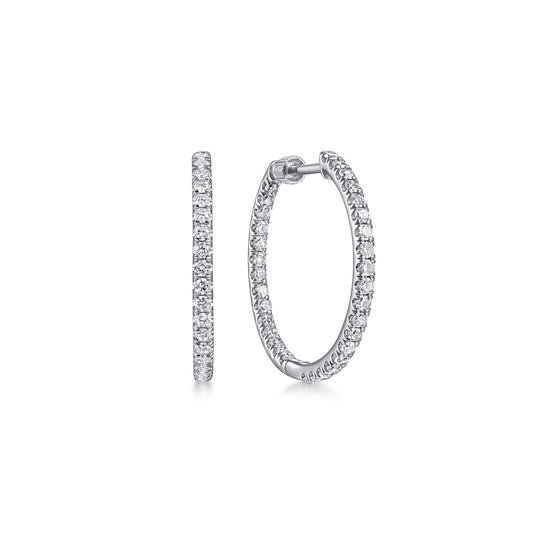 14K White Gold French Pave 20mm Round Inside Out Diamond Hoop Earrings — Gabriel & Co. EG13462W45JJ