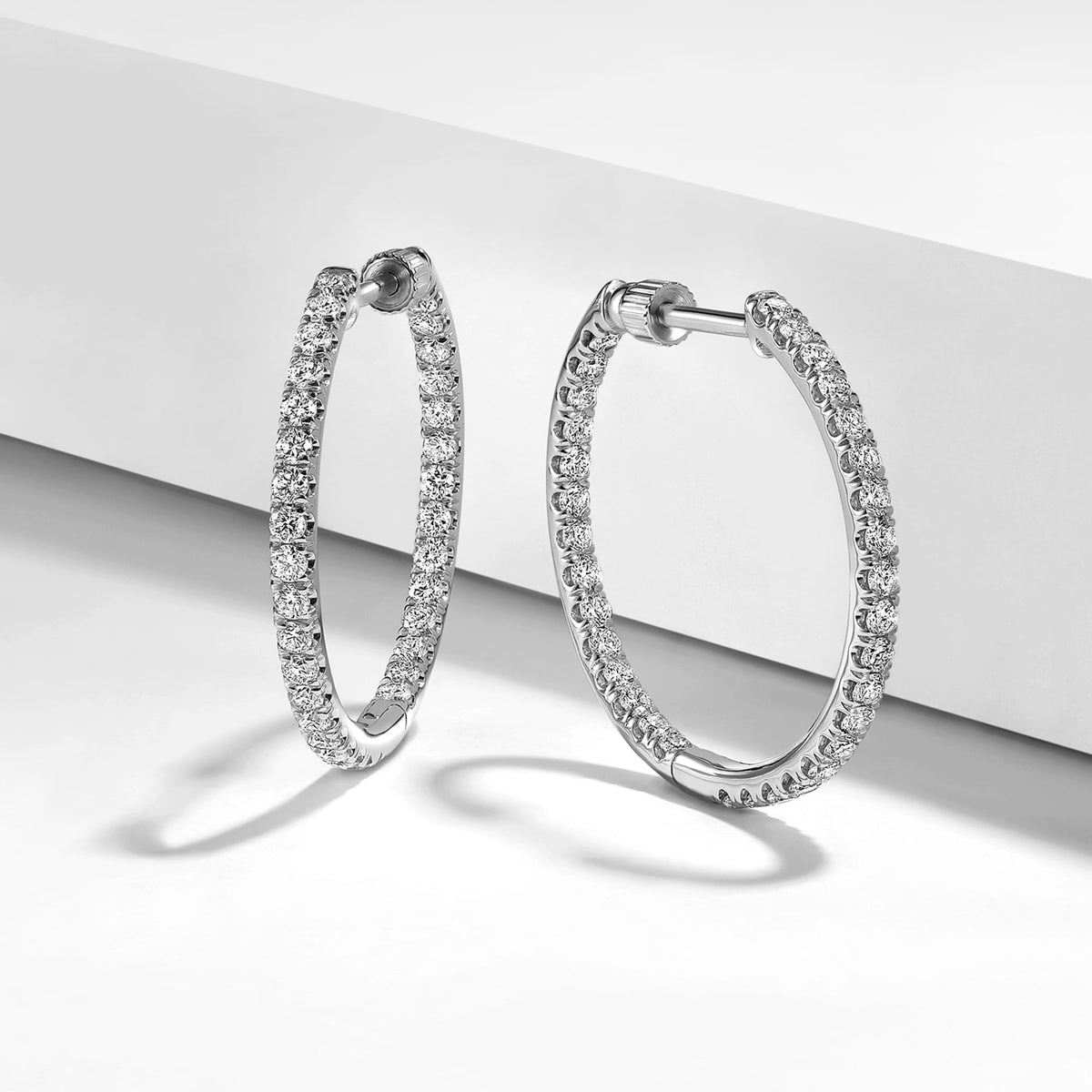 14K White Gold French Pave 20mm Round Inside Out Diamond Hoop Earrings — Gabriel & Co. EG13462W45JJ
