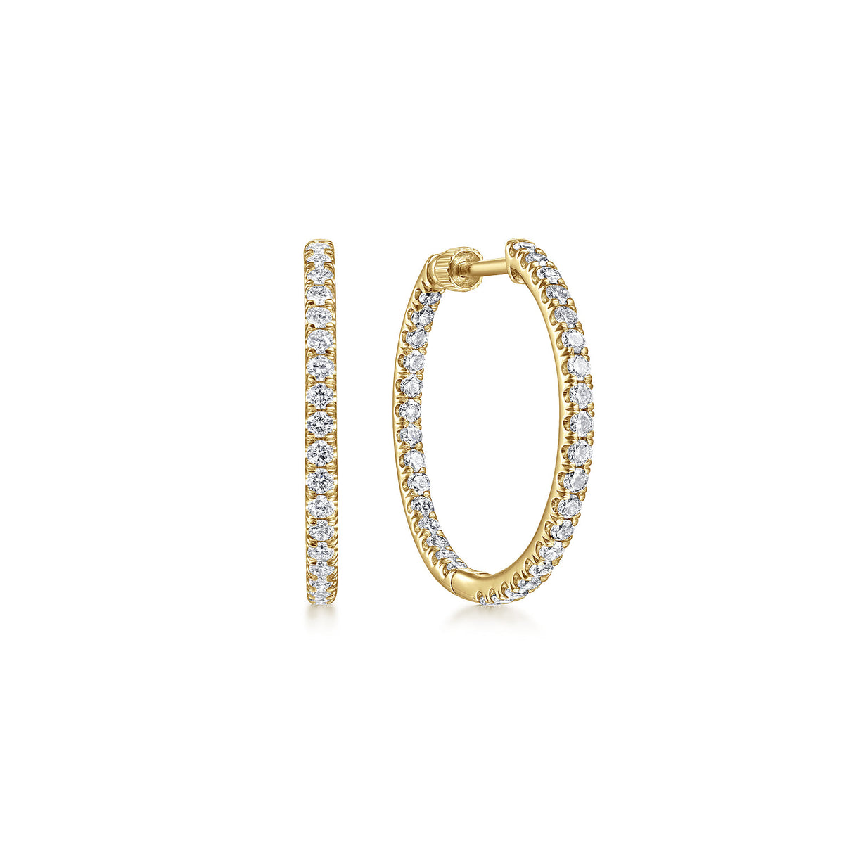 14K Yellow Gold French Pavé 20mm Round Inside Out Diamond Hoop Earrings — Gabriel & Co. EG13462Y45JJ