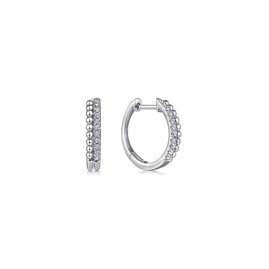 14K White Gold Beaded Pave 10mm Diamond Huggies — Gabriel & Co. EG13584W45JJ