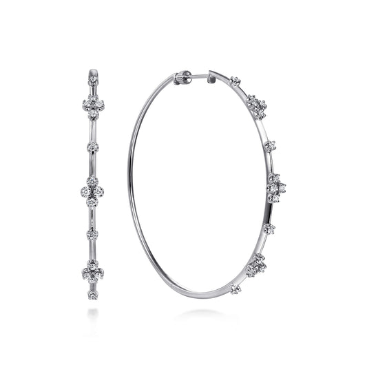 14K White Gold Prong Set 60mm Round Classic Diamond Hoop Earrings — Gabriel & Co. EG13674W45JJ