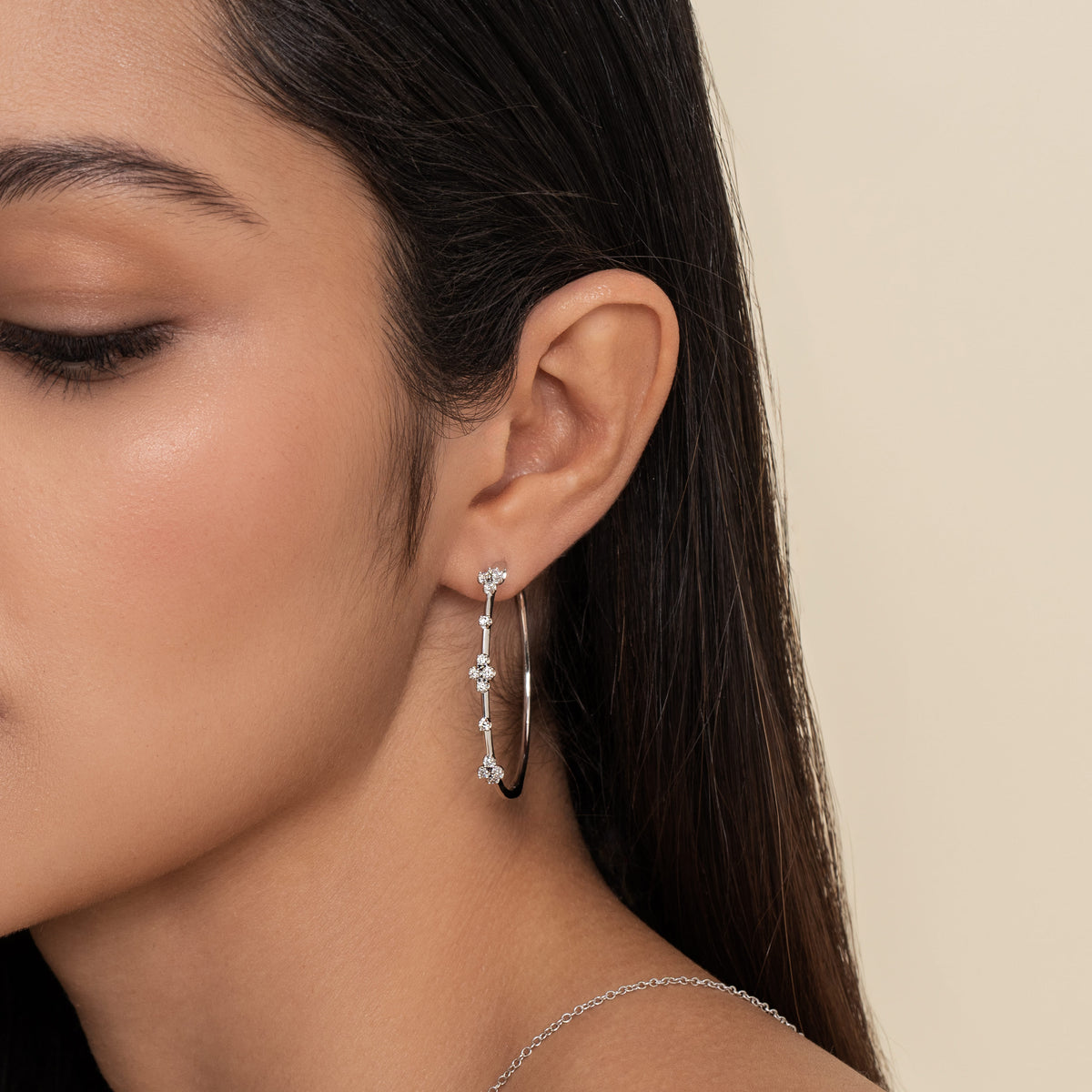 14K White Gold Prong Set 60mm Round Classic Diamond Hoop Earrings — Gabriel & Co. EG13674W45JJ