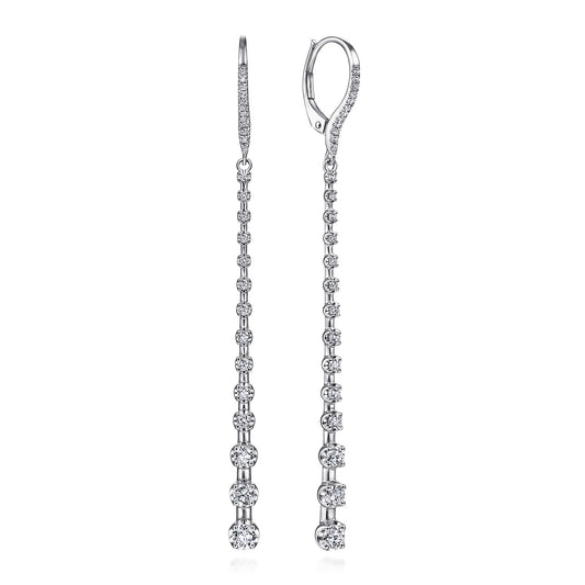 14K White Gold Long Graduating Diamond Bar Earrings — Gabriel & Co. EG13831W45JJ