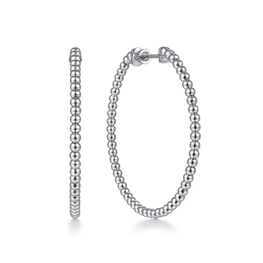 14K White Gold Beaded 40mm Round Classic Hoop Earrings — Gabriel & Co. EG13930W4JJJ