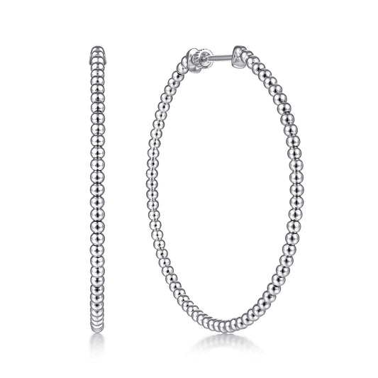 14K White Gold Beaded 50mm Round Classic Hoop Earrings — Gabriel & Co. EG13931W4JJJ