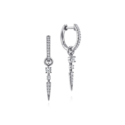 14K White Gold 10mm Diamond Huggie Earrings with Spike Drops — Gabriel & Co. EG13945W45JJ