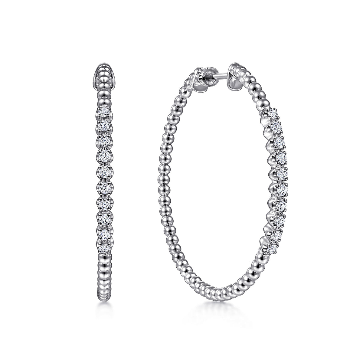 14K White Gold Beaded 40mm Classic Diamond Hoop Earrings — Gabriel & Co. EG13970W45JJ