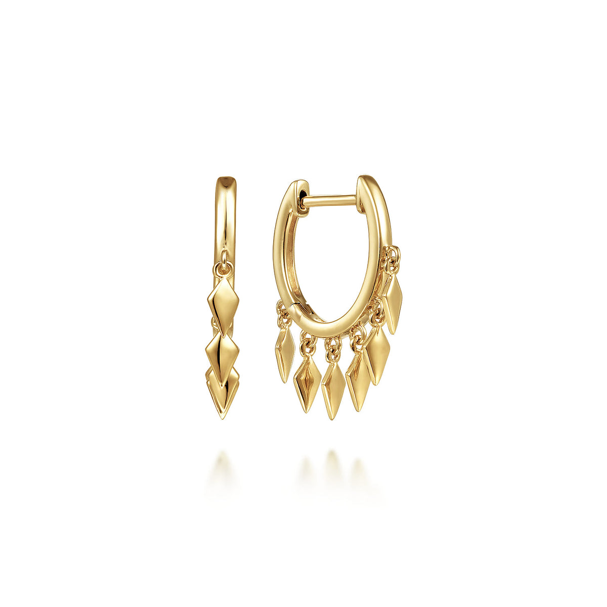 14K Yellow Gold Huggie Earrings with Rhombus Drops — Gabriel & Co. EG14092Y4JJJ