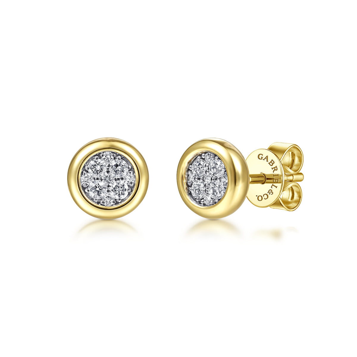 14K Yellow-White Gold Round Bezel Set Diamond Pavé Stud Earrings — Gabriel & Co. EG14094M45JJ