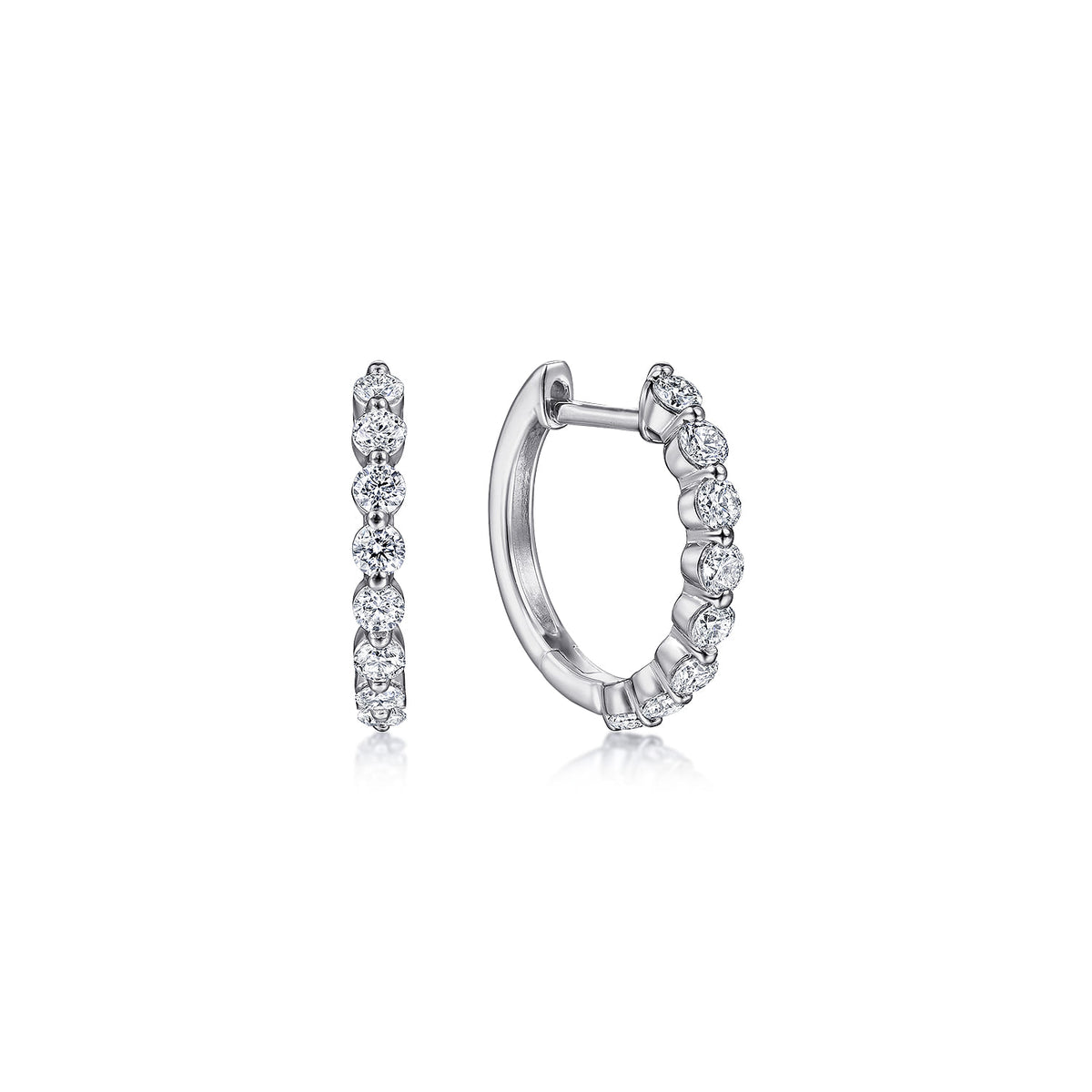 14K White Gold 15mm Single Prong Set Diamond Huggie Earrings — Gabriel & Co. EG14238W45JJ