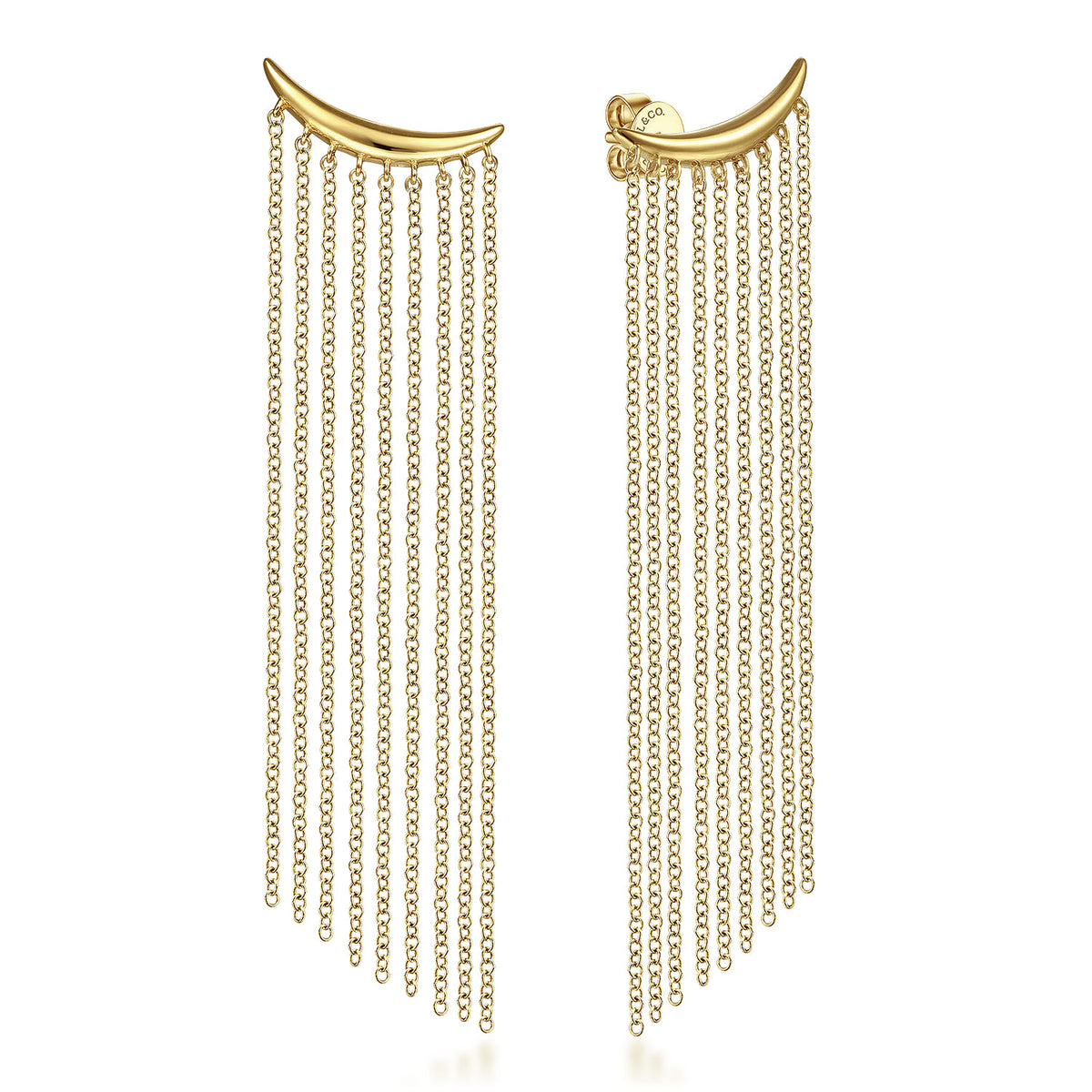14k Yellow Gold Curved Bar and Waterfall Chain Earrings — Gabriel & Co. EG14351Y4JJJ