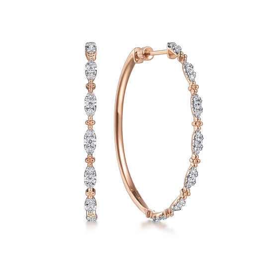 14K Rose Gold 40mm Diamond Station Intricate Hoop Earrings — Gabriel & Co. EG14721K45JJ