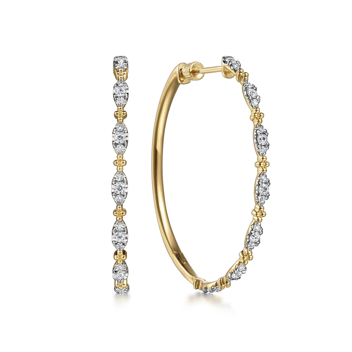 14K Yellow Gold Diamond Intricate Hoop Earrings, 40mm — Gabriel & Co. EG14721Y45JJ