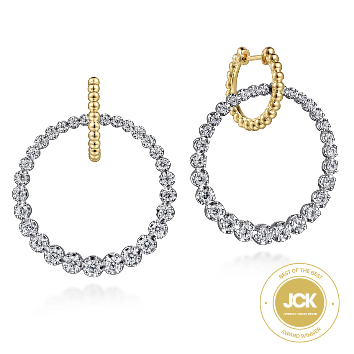 14K White-Yellow Gold Bujukan Diamond Circle Huggies — Gabriel & Co. EG14723M45JJ