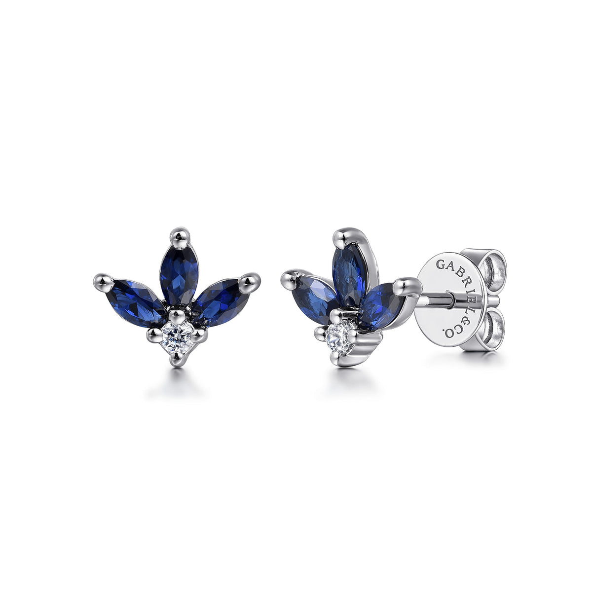 14K White Gold Diamond and Sapphire Stud Earrings — Gabriel & Co. EG14963W45SA