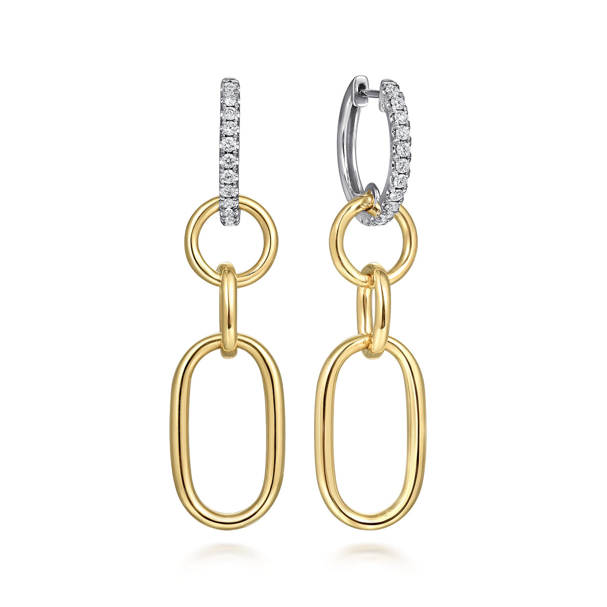 Drop Earrings Huggie 14K White and Yellow Gold Diamond 0.35ct — Gabriel & Co. EG15041M45JJ