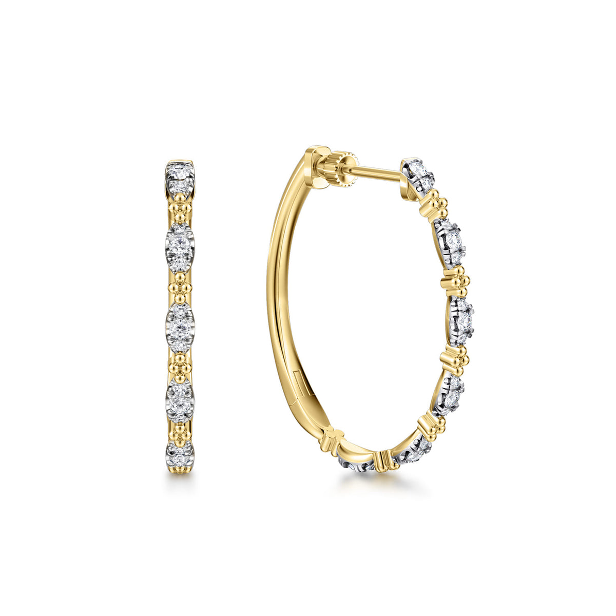 14K Yellow Gold 30mm Diamond Station Classic Hoop Earrings — Gabriel & Co. EG15125Y45JJ