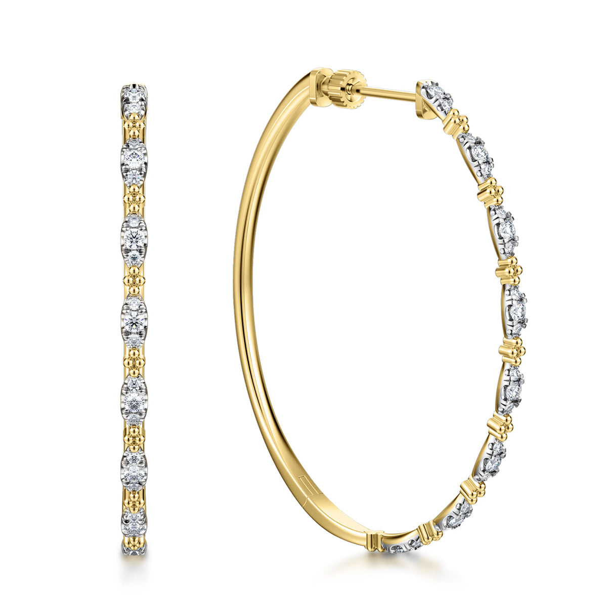 14K Yellow Gold 50mm Diamond Station Hoop Earrings — Gabriel & Co. EG15126Y45JJ