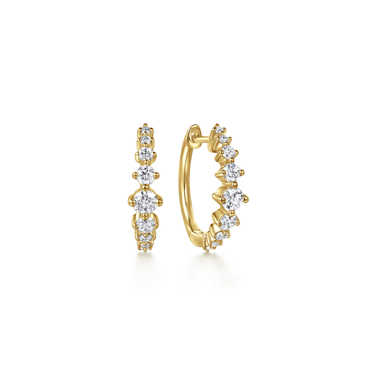 14K Yellow Gold Graduating Diamond Huggie Earrings — Gabriel & Co. EG15131Y45JJ