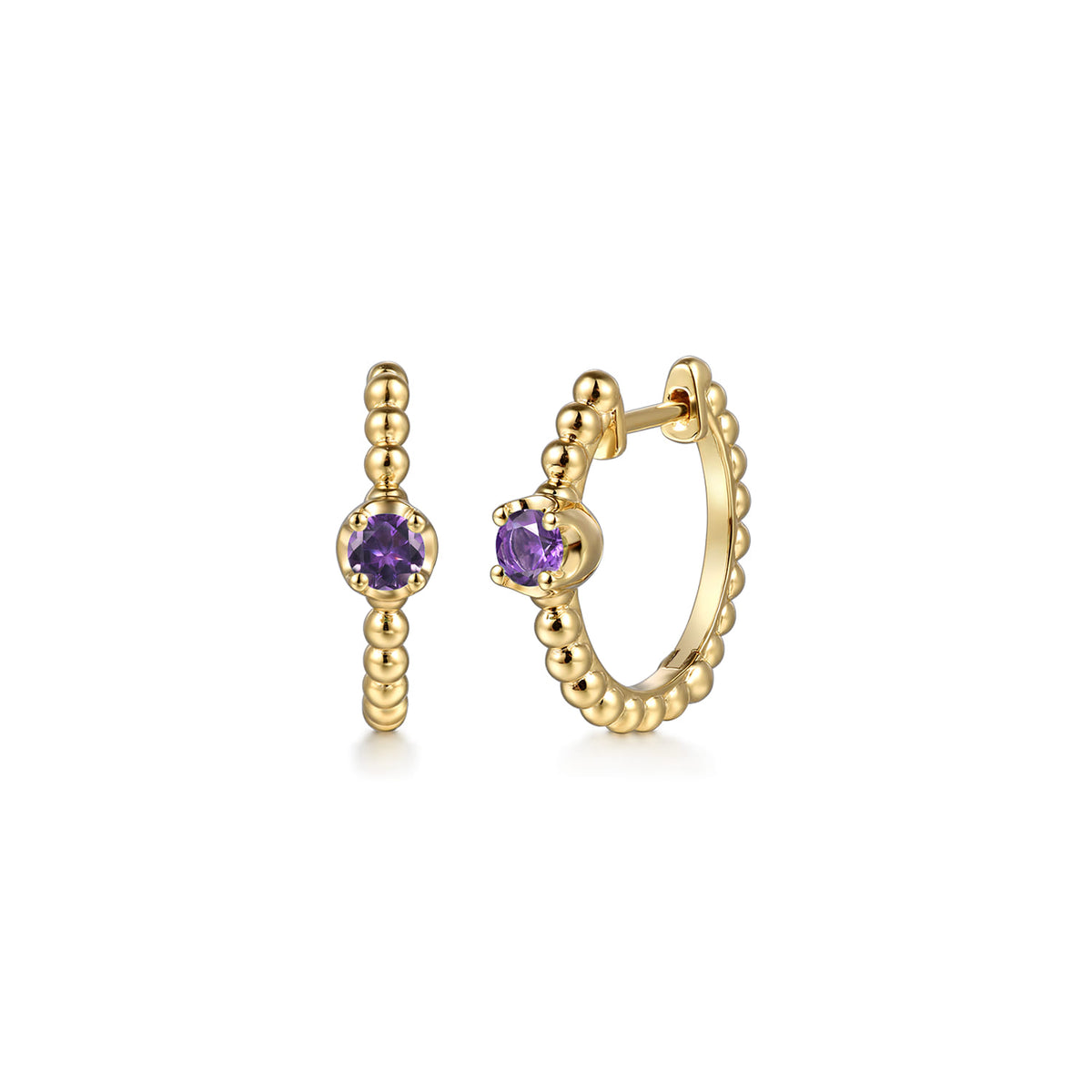 14K Yellow Gold Bujukan Amethyst 15mm Huggie Earrings — Gabriel & Co. EG15184Y4JAM