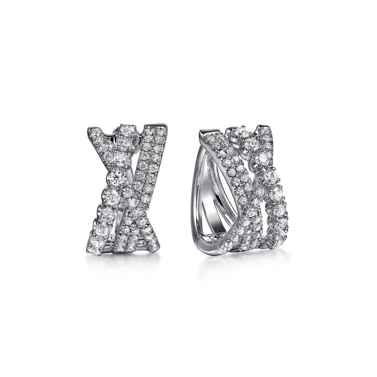 14K White Gold Diamond Criss Cross Huggie Earrings — Gabriel & Co. EG15271W45JJ