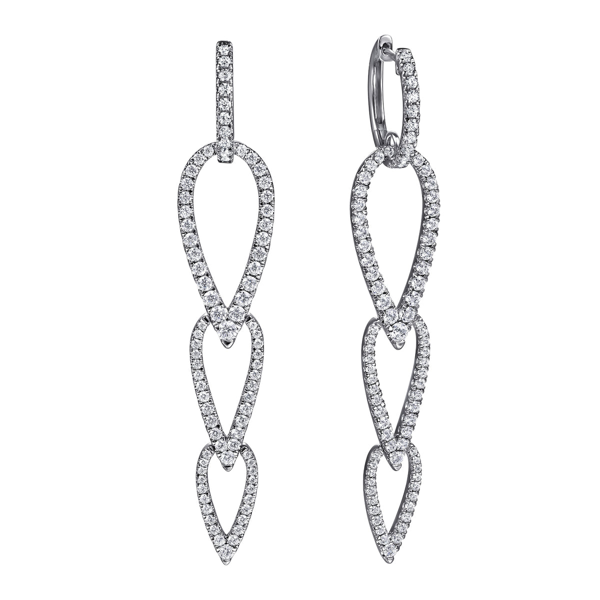 14K White Gold Diamond Pear Shape Huggie Drop Earrings — Gabriel & Co. EG15281W45JJ