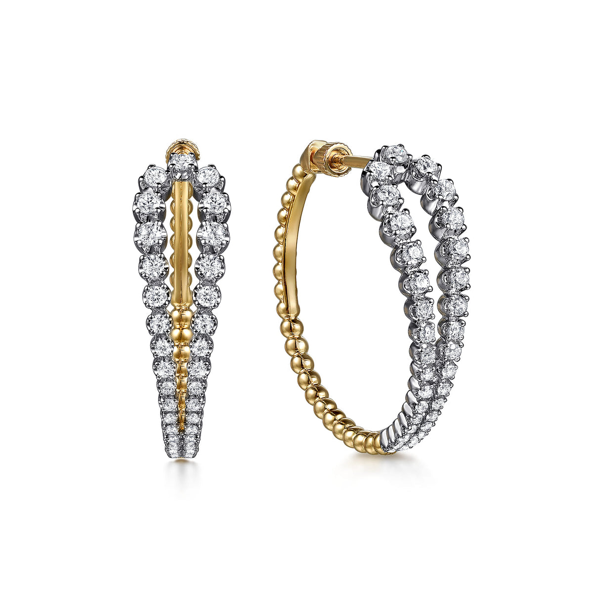 14K White & Yellow Gold Bujukan and Graduating Diamond Classic Hoop Earrings — Gabriel & Co. EG15313M45JJ