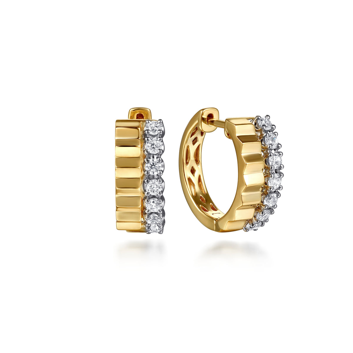 Huggie Earrings 14K White and Yellow Gold Diamond 0.35ct — Gabriel & Co. EG15339M45JJ