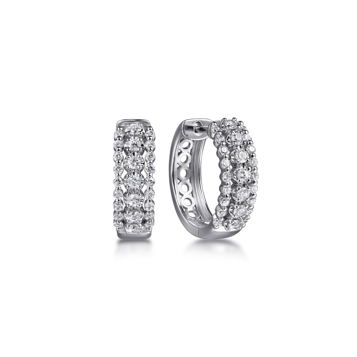 14K White Gold Multi Row Diamond Huggie Earrings — Gabriel & Co. EG15380W45JJ