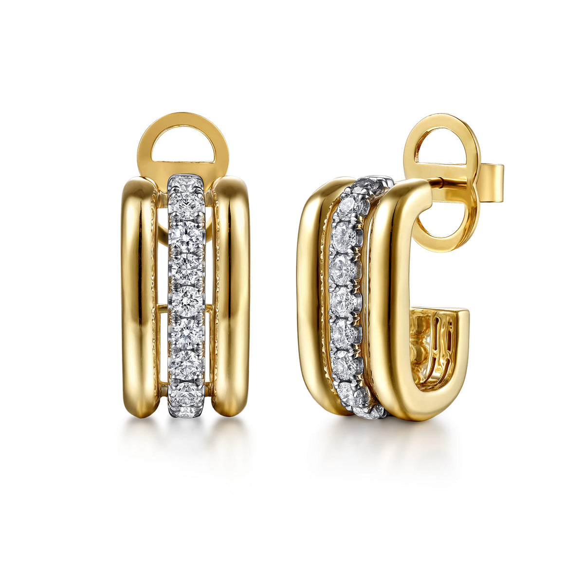 14K White & Yellow Gold Bujukan and Diamond J Hoop Stud Earrings — Gabriel & Co. EG15479M45JJ