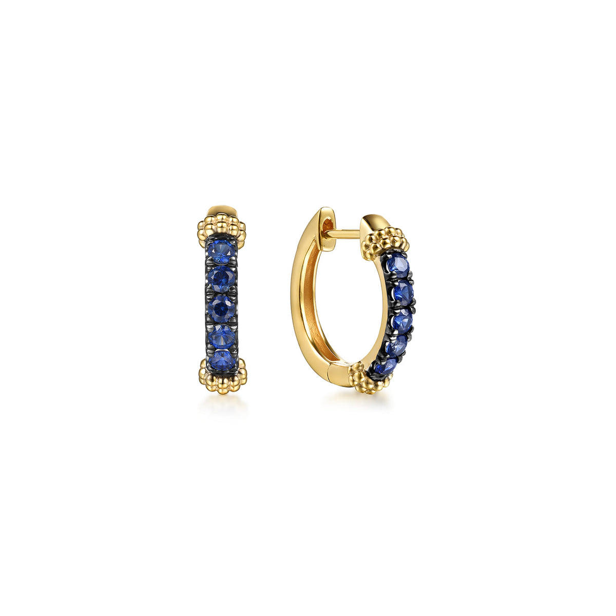 Huggie Earrings 14K Yellow Gold Blue Sapphire 15mm Bujukan — Gabriel & Co. EG15491Y4JSA