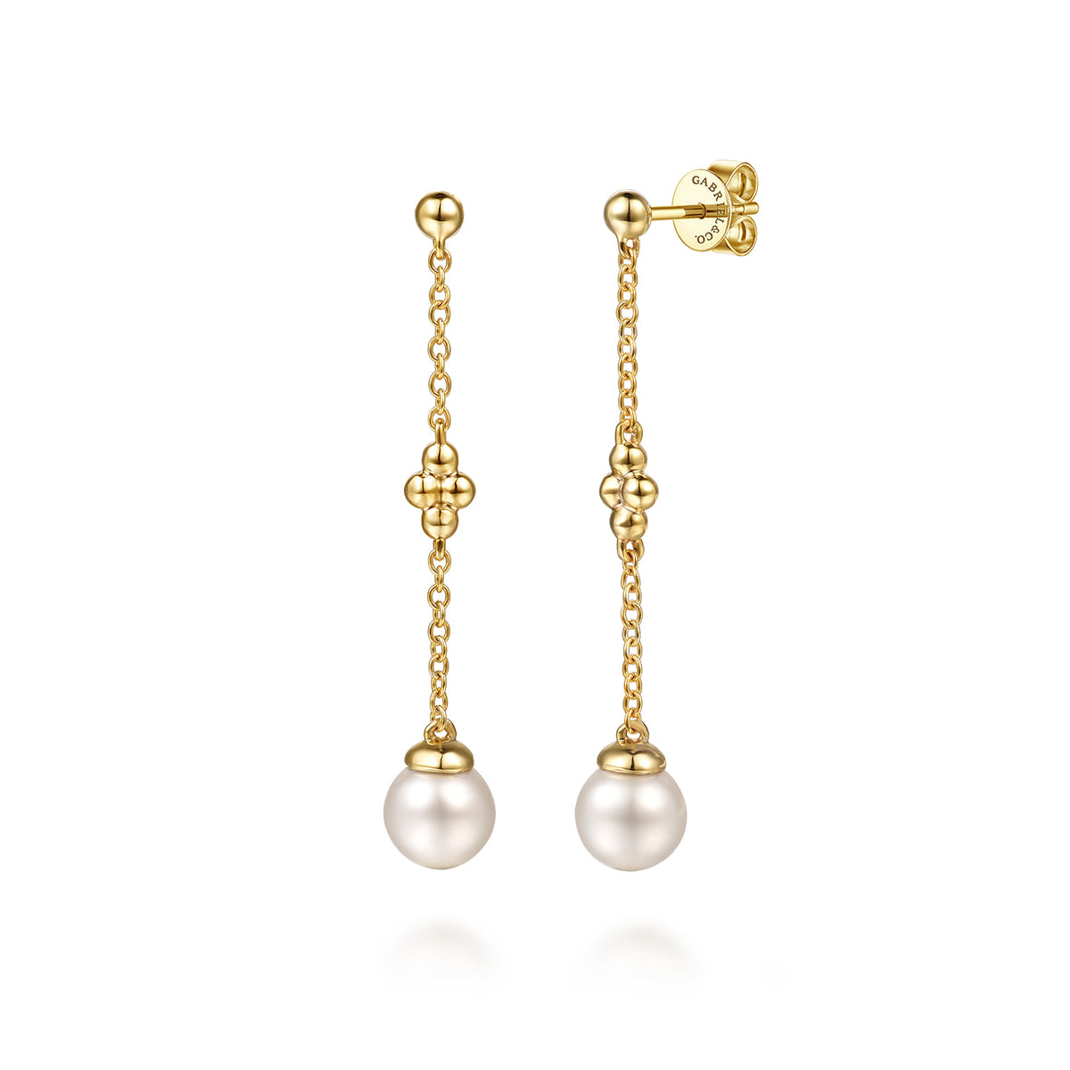 Drop Earrings Stud 14K Yellow Gold Pearl Bujukan — Gabriel & Co. EG15500Y4JPL
