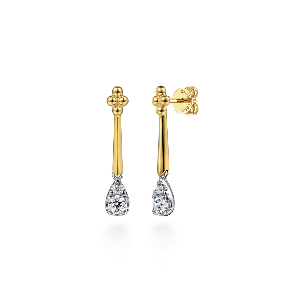 14K White & Yellow Gold Bujukan and Diamond Teardrop Stud Drop Earrings — Gabriel & Co. EG15503M45JJ