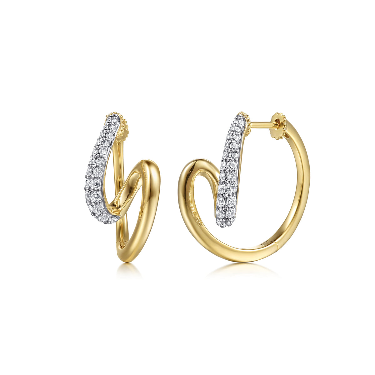 Intricate Hoop Earrings 14K White and Yellow Gold Diamond 0.45ct — Gabriel & Co. EG15535M45JJ