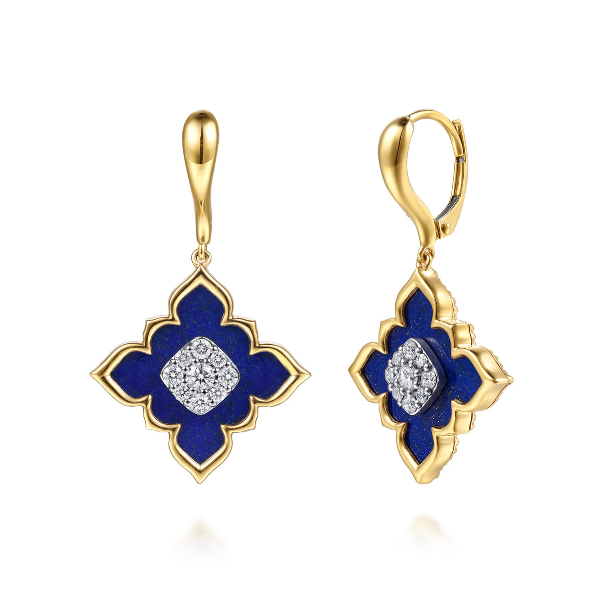 18K White & Yellow Gold Diamond and Lapis Floral Drop Earrings — Gabriel & Co. EG15599M84LP