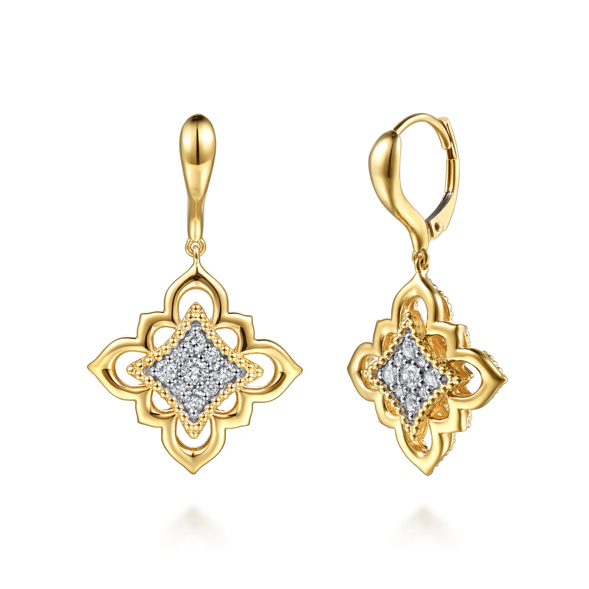 18K Yellow Gold Bujukan and Diamond Floral Leverback Drop Earrings — Gabriel & Co. EG15601Y84JJ