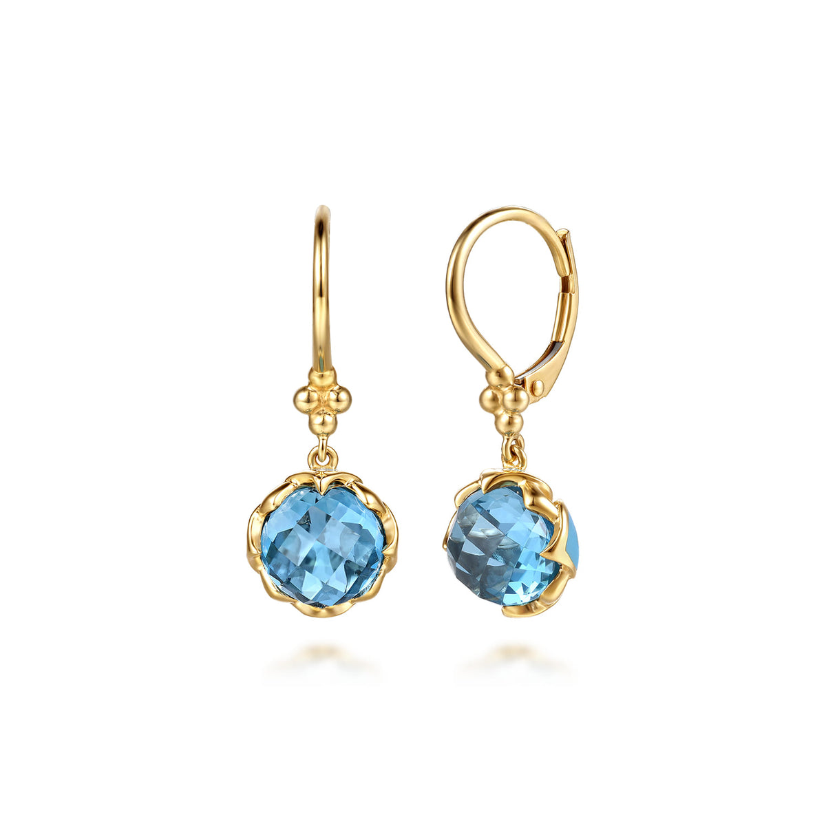 14K Yellow Gold Bujukan Blue Topaz Clover Drop Earrings with Dusk Blue Enamel — Gabriel & Co. EG15637E5Y4JBT